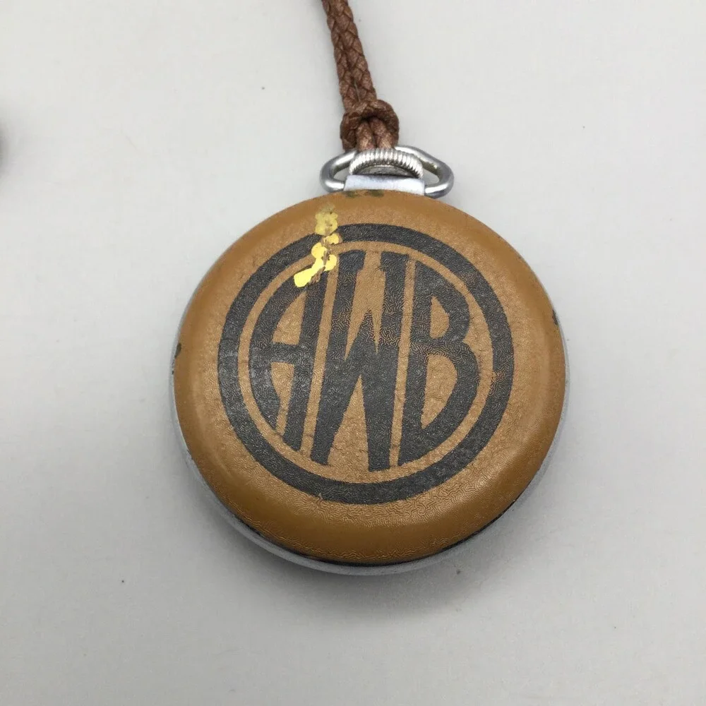 Vintage Ingraham The E Pocket Watch Leather 50mm Monogram AWB Manual Wind